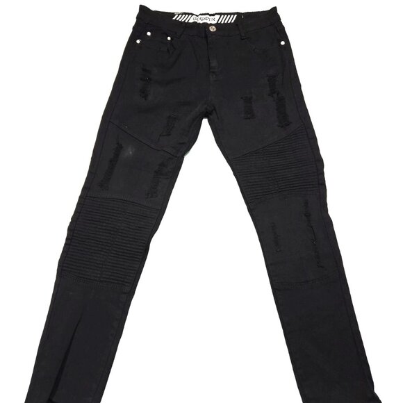 GSTR‎ Jeans Mens Black Size 34 Denim Premium Straight Mid Rise Ripped Distressed - Picture 1 of 16